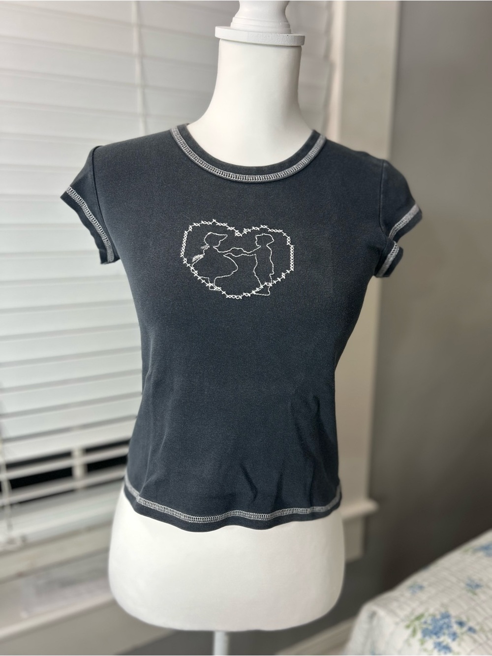Brandy M Black Short Sleeve Tee with Heart Graphic